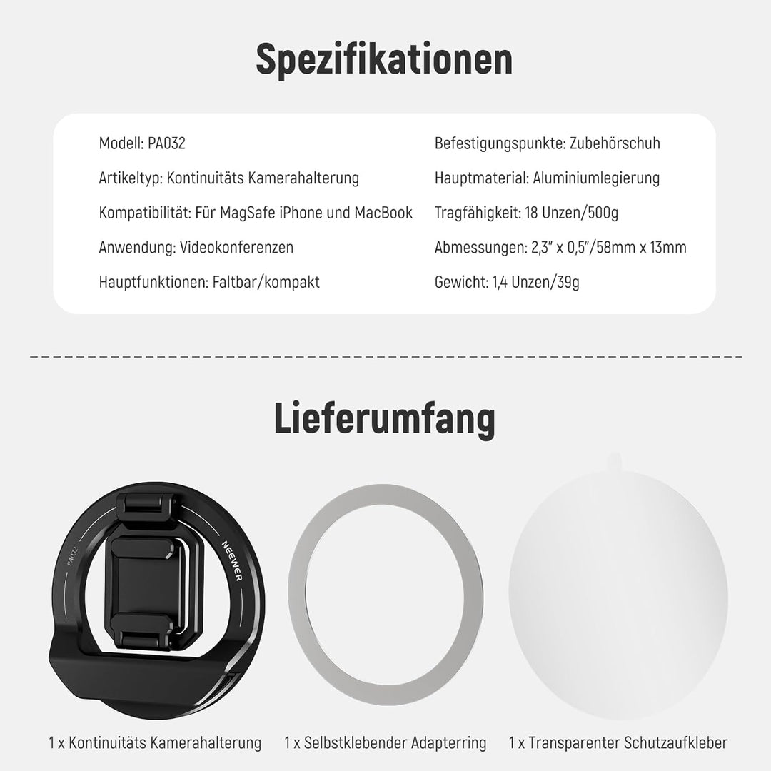 NEEWER Faltbare Durchgangskamera-Halterung mit kaltem Schuh für MagSafe 15 Pro Max 14 13 12 MacBook