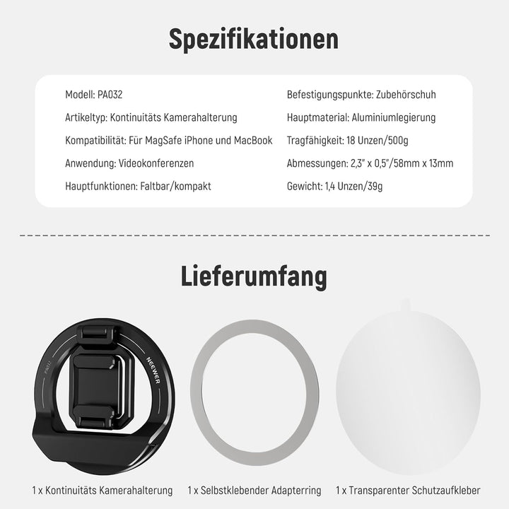 NEEWER Faltbare Durchgangskamera-Halterung mit kaltem Schuh für MagSafe 15 Pro Max 14 13 12 MacBook