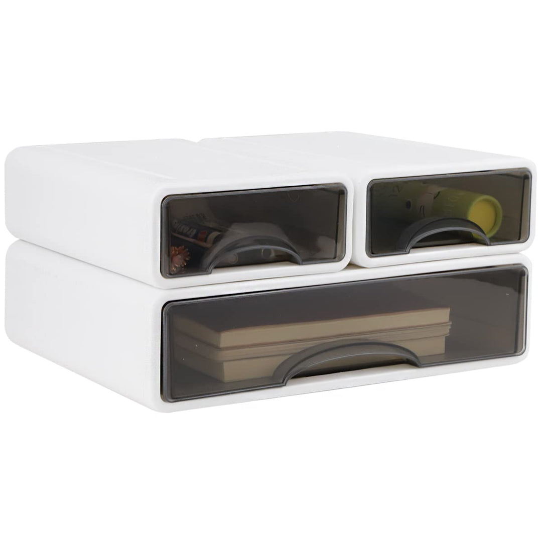 3Pcs Schreibtisch Organizer Schubladen, Stapelbare Desktop Aufbewahrungsbox mit 3 Schubladen, Büro S