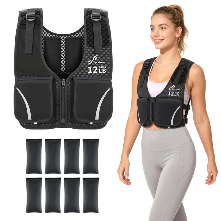 Sportneer 0–5,4 kg Verstellbare Gewichtsweste für Walking, Schwarz