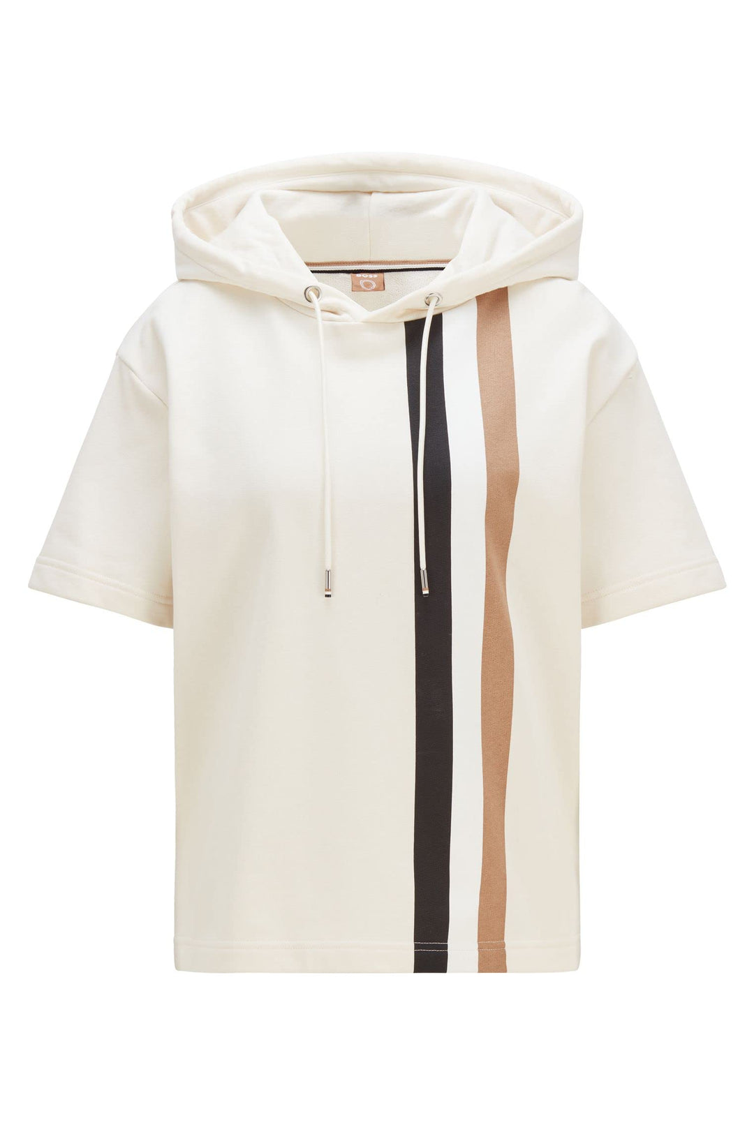 BOSS Damen C Enhala Hoodie mit kurzen Ärmeln und Streifen-Print Weiss L