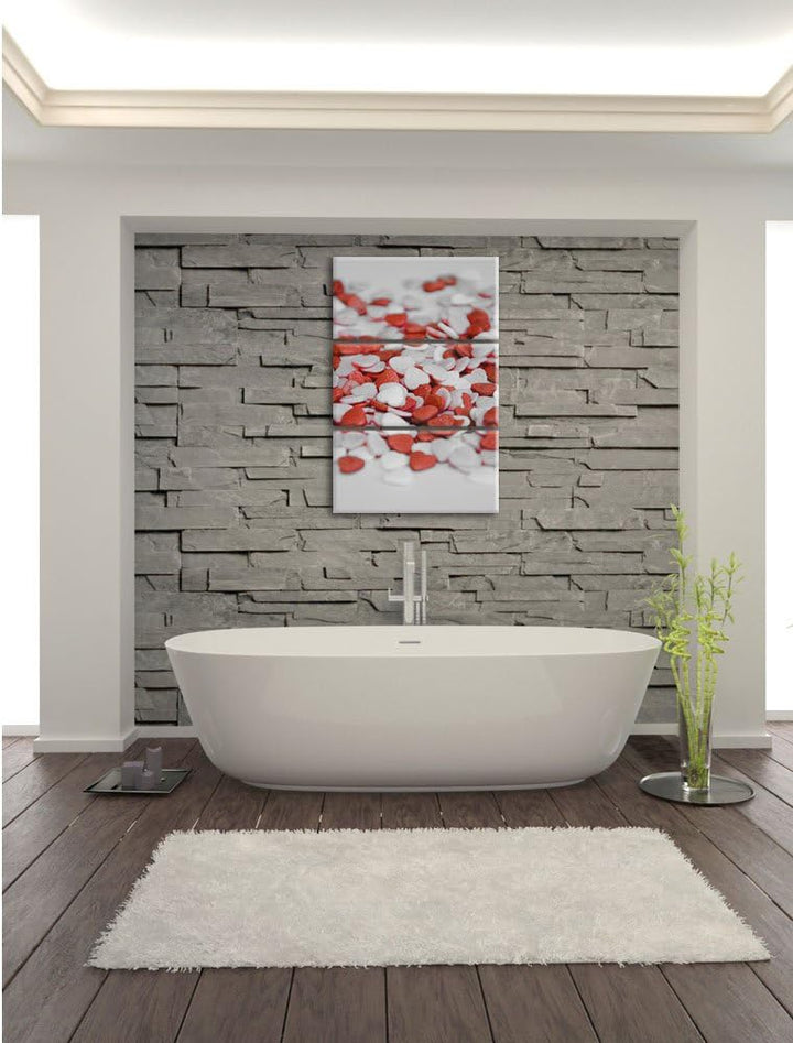 Pixxprint viele kleine Herzen als Leinwandbild | Grösse: 3 Teilig (120x80) | Wandbild| Kunstdruck |