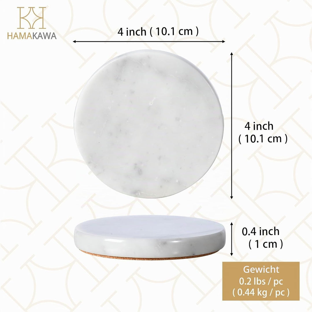 Echte Naturmarmor Untersetzer 4er Set, Carrara Weisser Kalkstein Untersetzer 10cm, Moderner Runder S