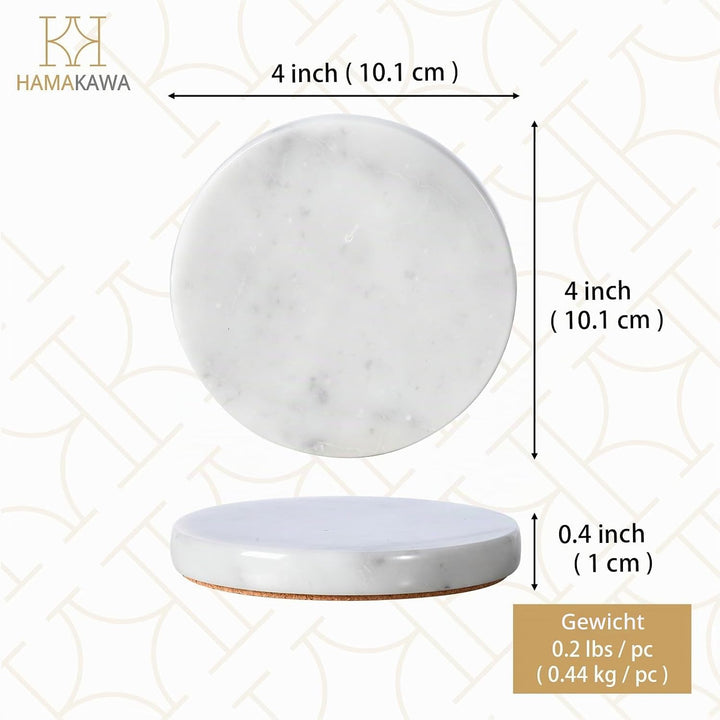 Echte Naturmarmor Untersetzer 4er Set, Carrara Weisser Kalkstein Untersetzer 10cm, Moderner Runder S