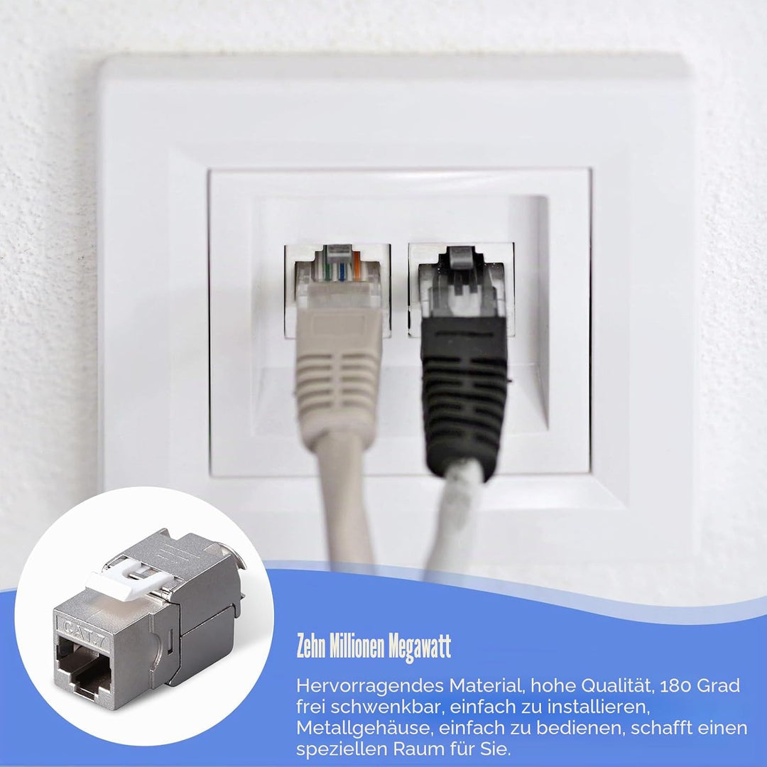 Leikurvo 8 Stück RJ45 CAT7 Keystone Modul Jack Geschirmte Bis zu 10 Gbps, CAT7 Keystone Werkzeuglos