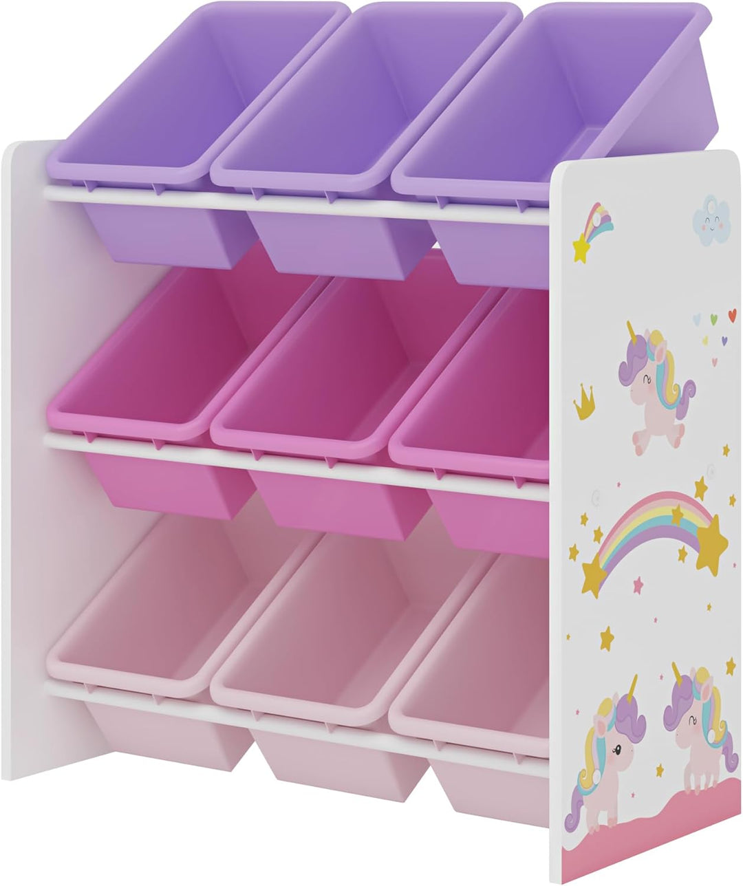 [en.casa] Kinderregal Muxía mit 9 Aufbewahrungsboxen Spielzeugregal mit Einhorn-Motiv Spielregal Wei