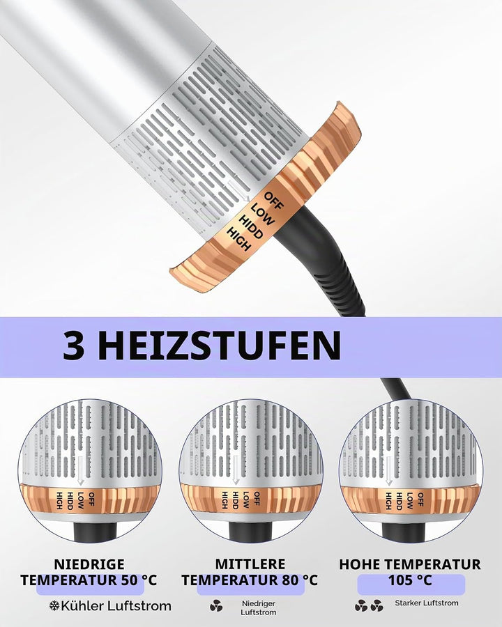 MogaWave Pro Hair styler 6 in 1 Air styler 1000W Multi Haarstyler mit Haartrockner Rundbürstenföhn W