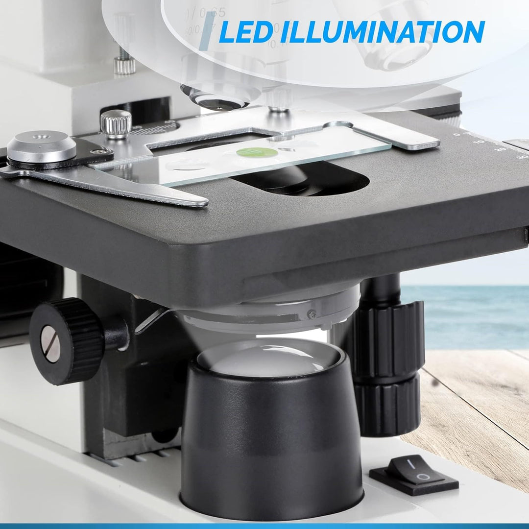 OMAX - 40X-2000X LED-Fernglasmikroskop mit doppelschichtiger mechanischer Bühne + blanko Folien, Abd