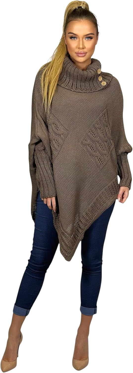 Mississhop Poncho Strick Sweatshirt Pullover Umhang Überwurf Einheitsgrösse Nougat, Einheitsgrösse N