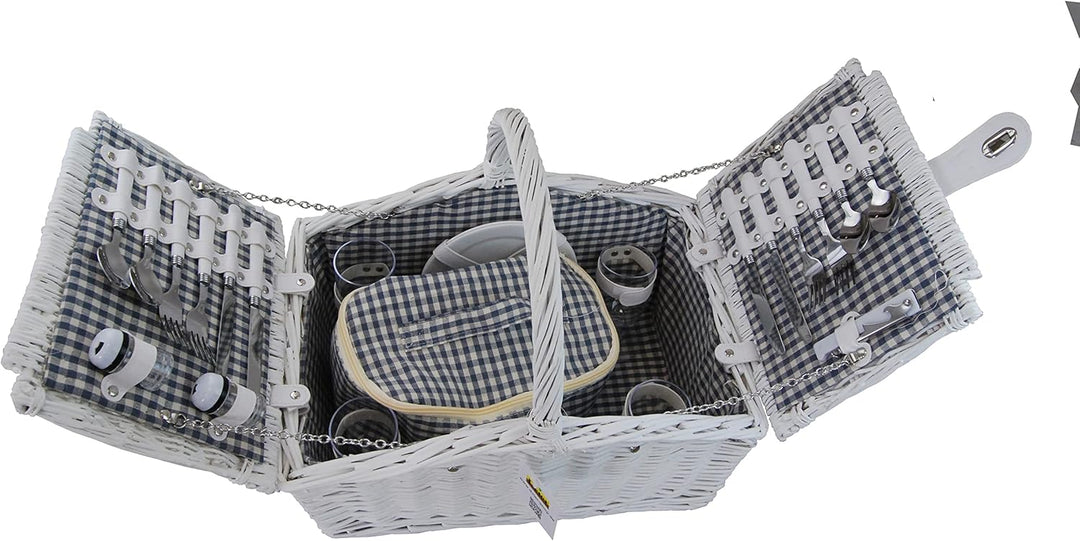 Picknickkorb weide weiss f. 4 Personen m. Henkel inkl. Thermotasche