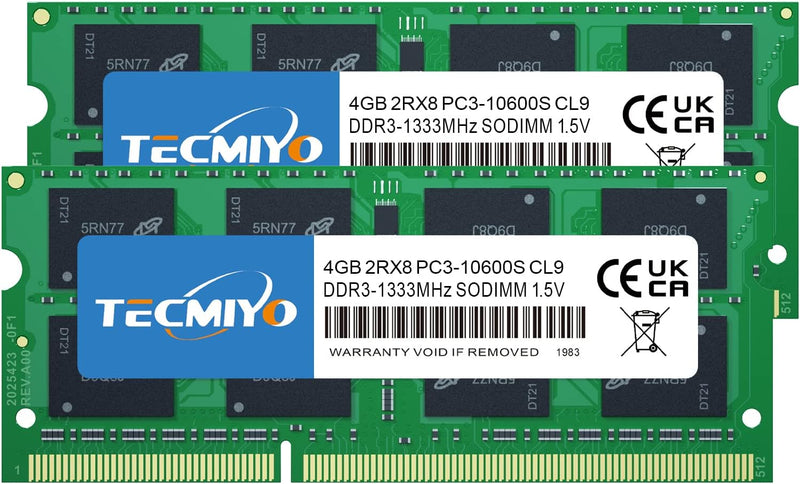 TECMIYO 8GB Kit (2X4GB) DDR3 1333MHZ 2RX8 PC3-10600S CL9 1.5V SODIMM RAM Grün-SODIMM-Laptop 8GB(2x4G