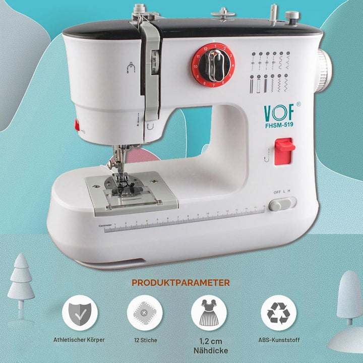 ZPSHYD Kleine Nähmaschine für Anfänger, 12 Stiche Mini Portable Nähmaschine Upgrade, EU Stecker 220V