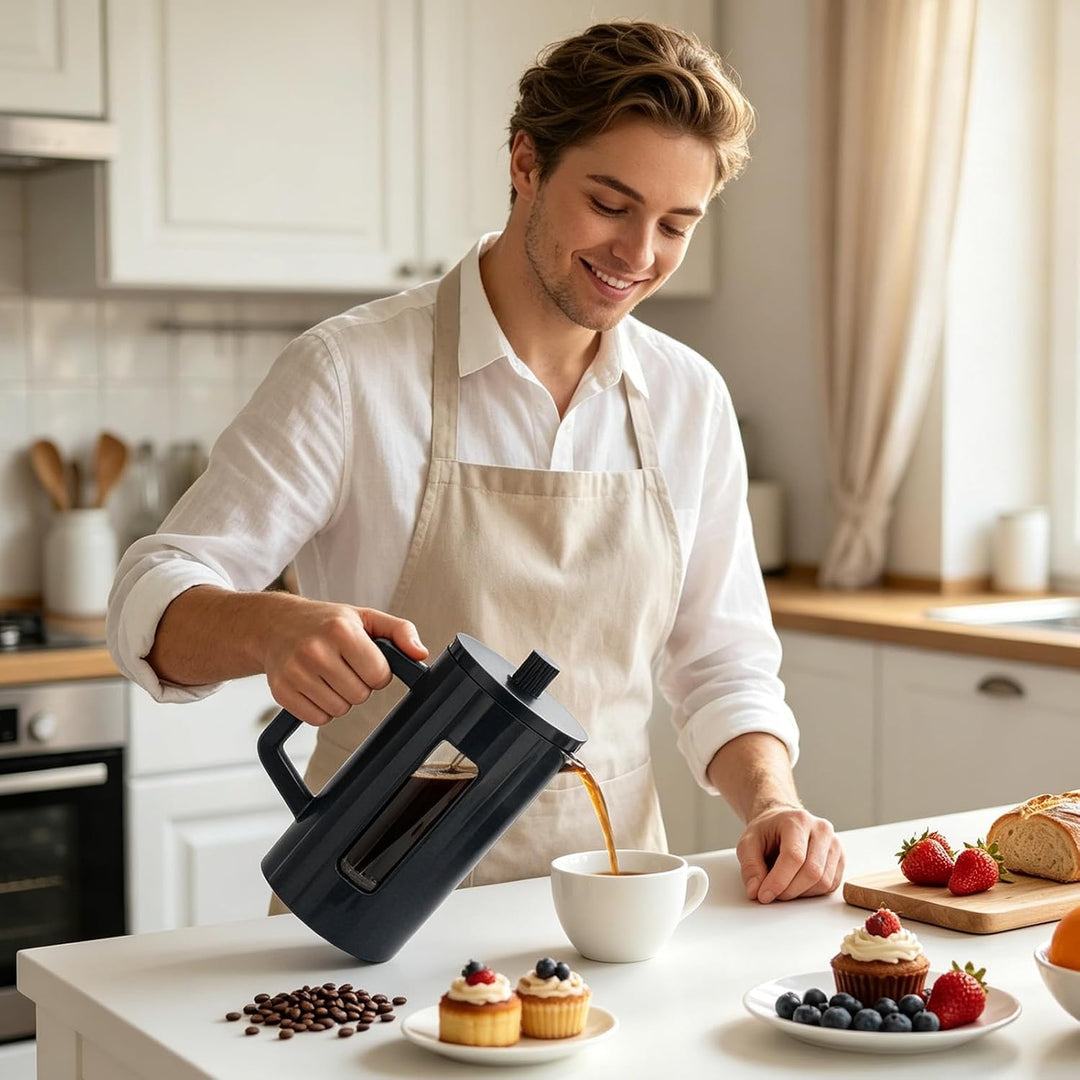 RANJIMA French Press Kaffeebereiter 1 Liter/8 Tassen, Kaffeepresse für Kaffee Tee und Cold Brew, Caf