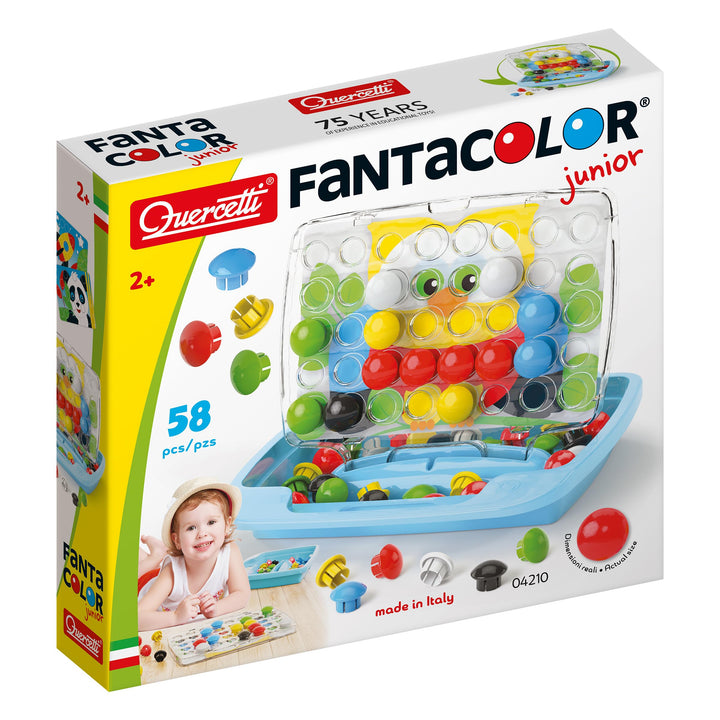 Quercetti FantaColor Junior, Kreatives Montessori Spielzeug ab 2 Jahre mit 48 bunten Steckknöpfen, 8