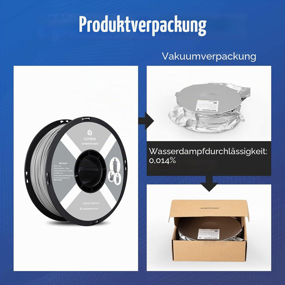 QIDI TECH ABS Rapido Filament 1.75mm, 3D Drucker Filament ABS 1kg Spule (2.2lbs), geeignet für Hochg