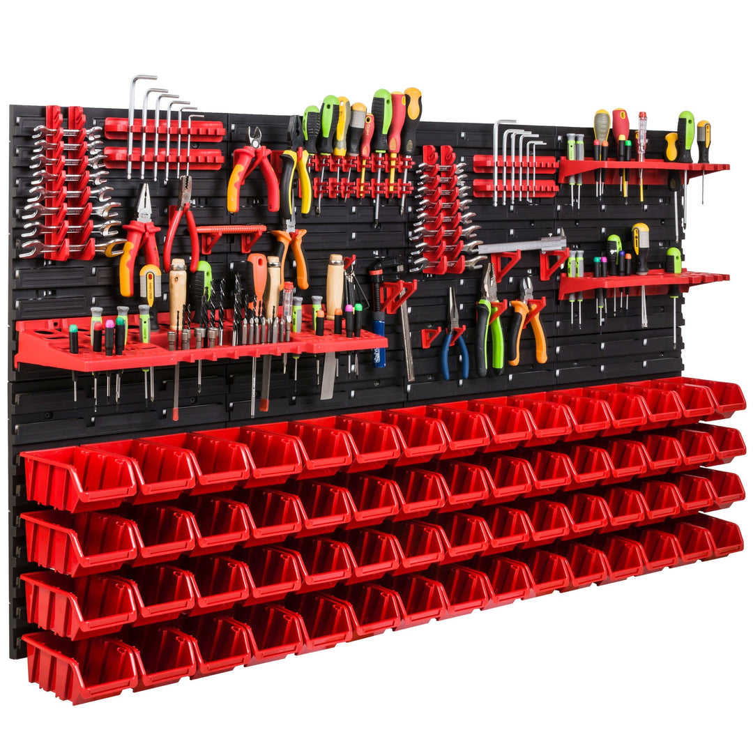 Lagersystem Werkstattregal | 156 x 78 cm | 60 stck. Box | Wandregal mit Werkzeughalterungen und Stap