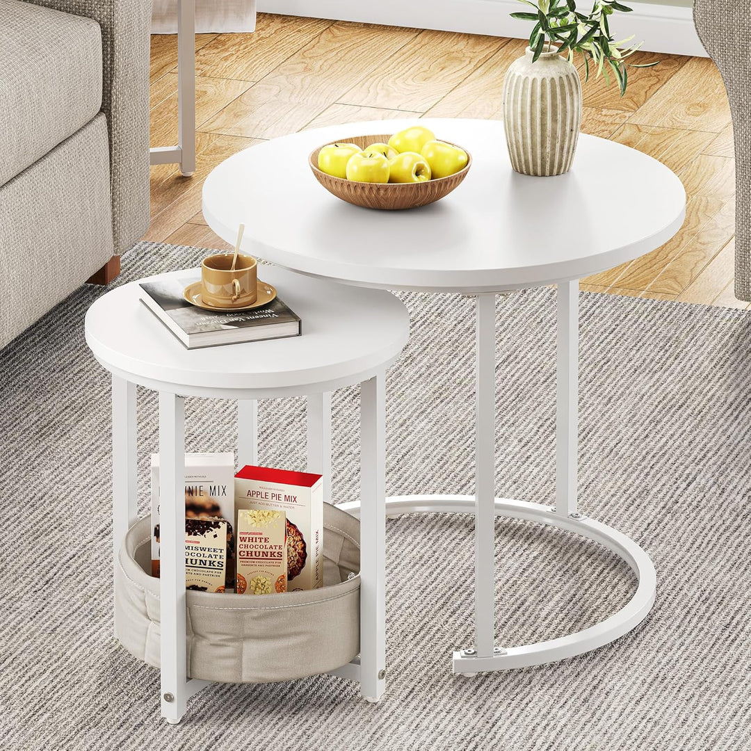 YITAHOME Couchtisch 2er Set Rund, Wohnzimmertisch Modern mit Stofftasche zur Stauraum, Beistelltisch