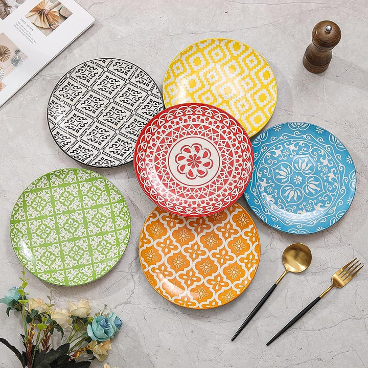 AHX Teller Set - Dessertteller Frühstücksteller- Flache Kuchenteller Salatteller 6er Set - Porzellan