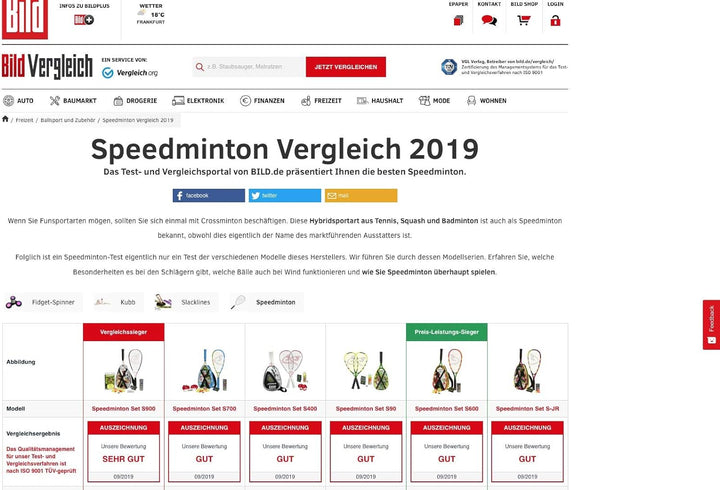 Speedminton® S900 Set – Original Speed Badminton/Crossminton Profi Set mit Carbon Schlägern inkl. 5