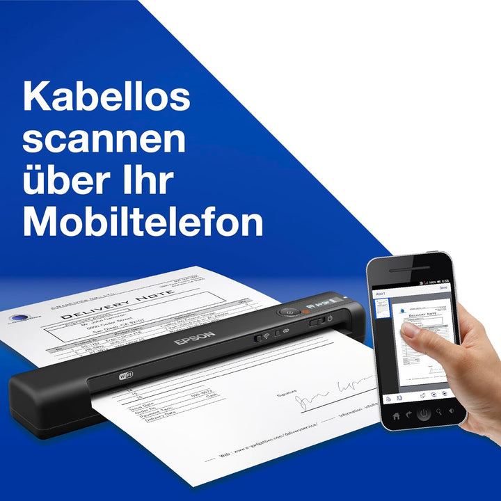 Epson WorkForce ES-60W mobiler Dokumentenscanner (Scanner, DIN A4, integrierter Akki, 600dpi, WiFi,