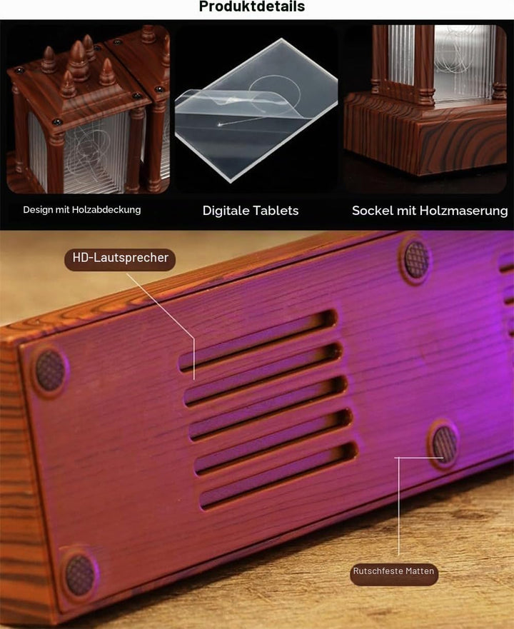 Nixie Röhrenuhr Walnuss Digitaluhr, 12/24h Alarm &amp; Display, Einstellbare Helligkeit und Farbe Nachtl