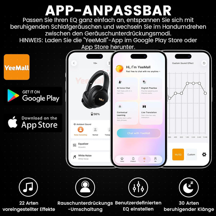 1Mii Y8+ Kabellose Bluetooth Kopfhörer, Hybrid Active Noise Cancelling, LDAC Hi-Res Audio, Individue
