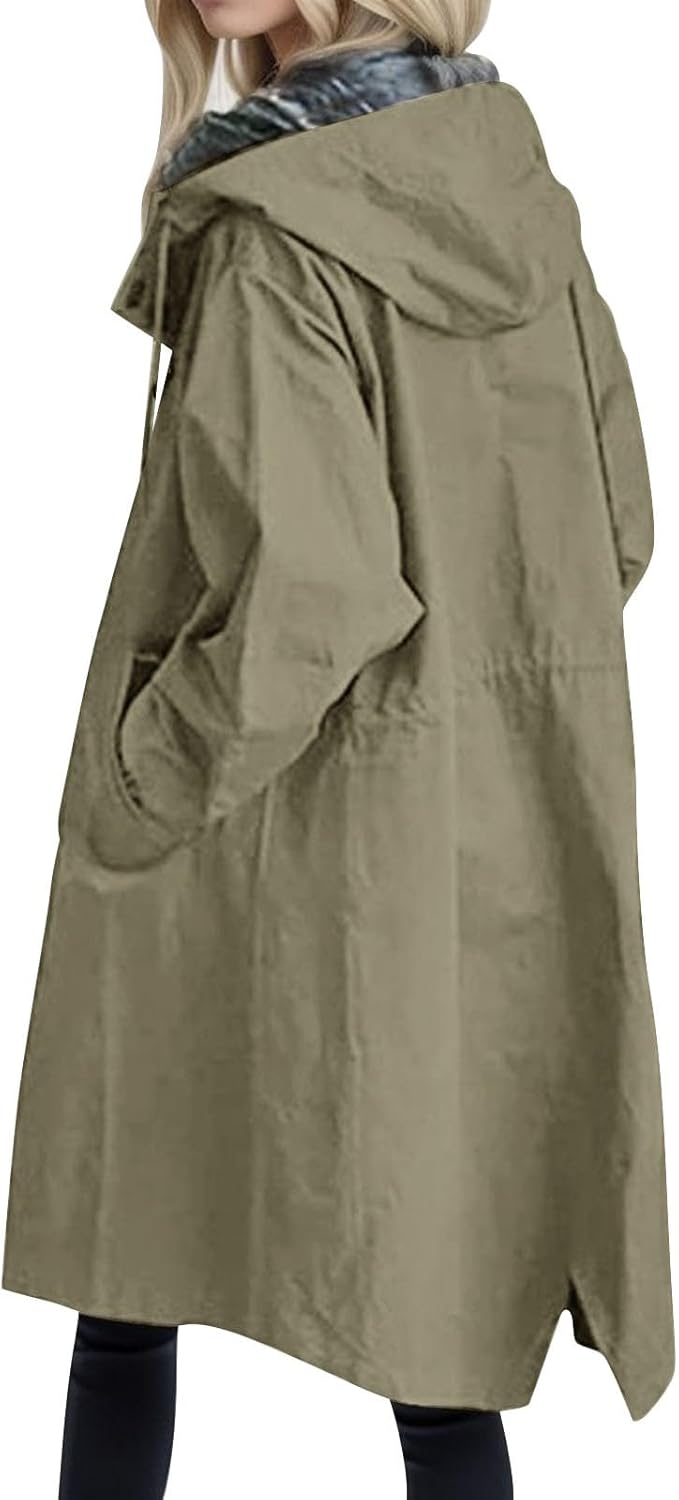 Beokeuioe Damen Trenchcoat Oversized Mantel Lang Umlegekragen Windjacke Einfarbig Damenmantel Überga