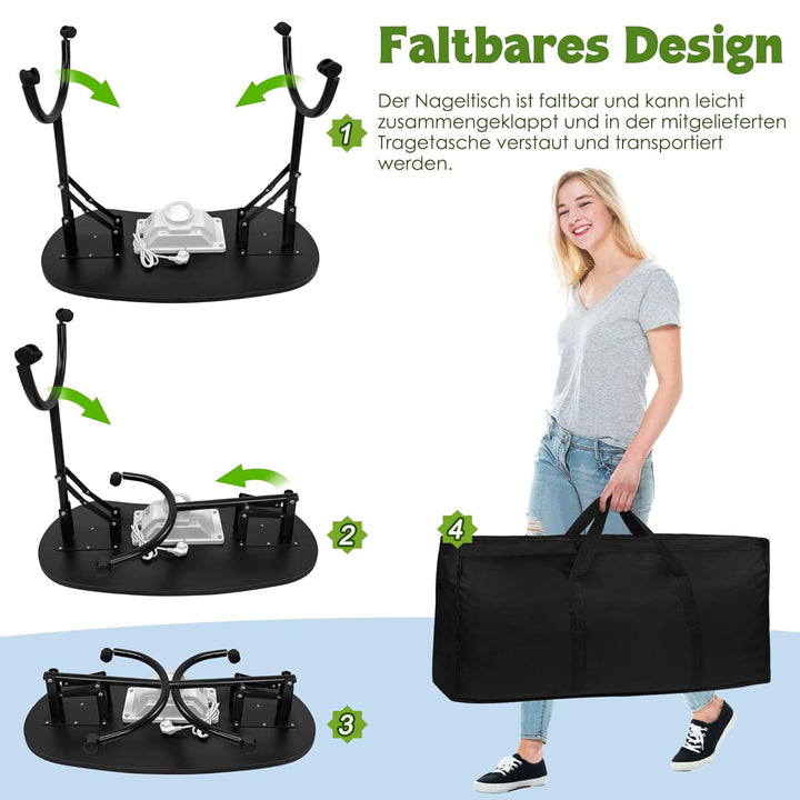 UISEBRT Faltbar Maniküretisch mit Absaugung Tragbarer Nageltisch Tragbaresmanikürtisch mit Rollen Mo