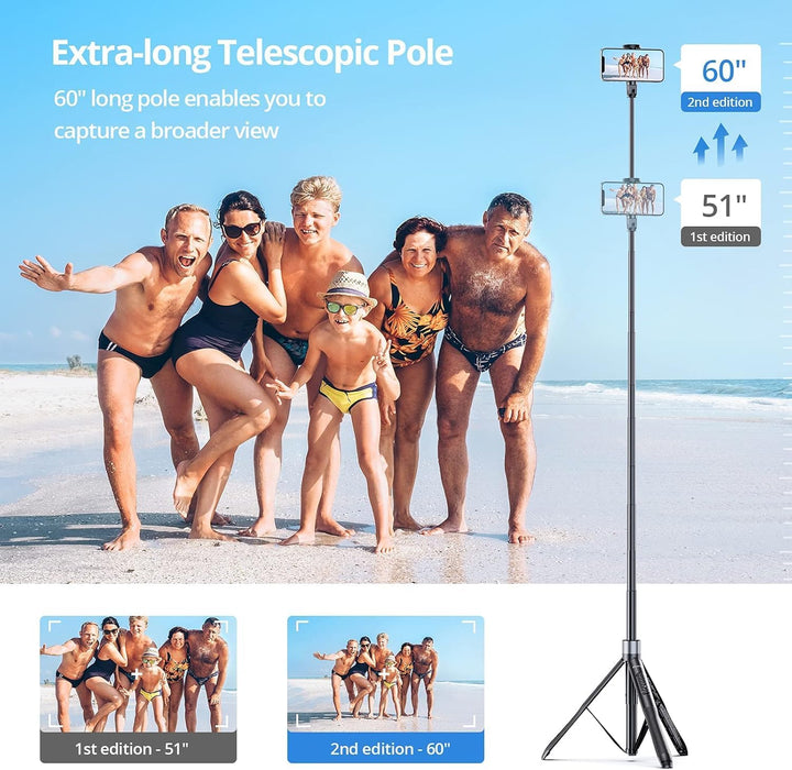 ATUMTEK Selfie-Stick, 60 Zoll (15,2 cm), Stativ für Telefon, ausziehbar, All-in-One mit Bluetooth-Fe