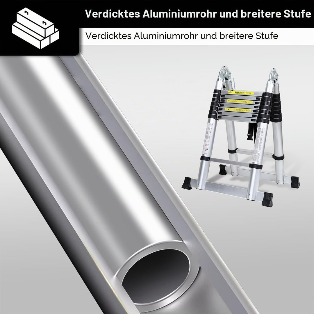 3,8M (1.9+1.9) Teleskopleiter Klappleiter Aluminium Max Belastung 150 KG/330 Pfund, Ausziehleiter Te
