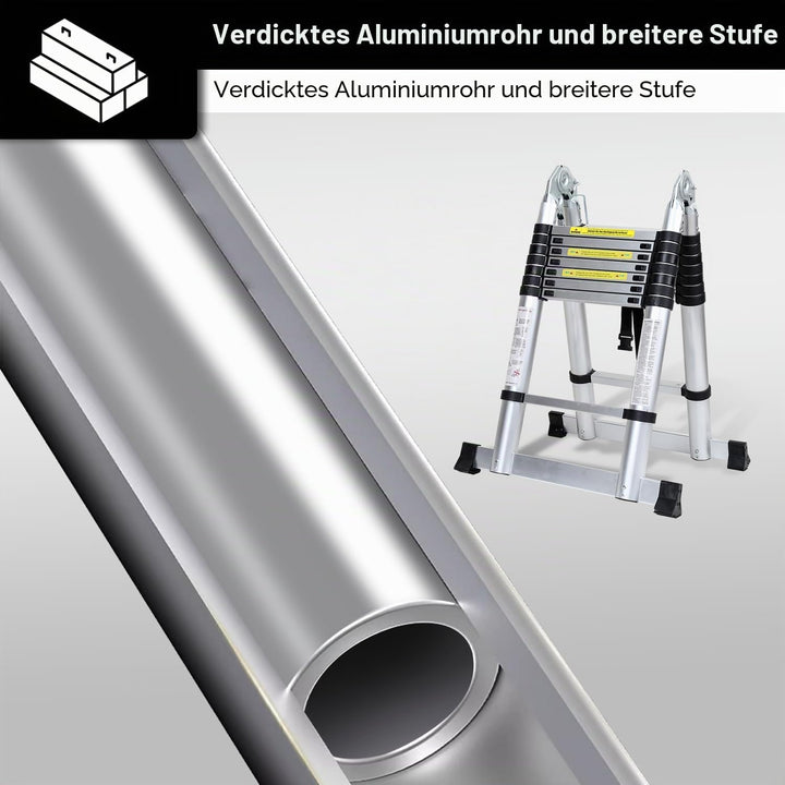 3,8M (1.9+1.9) Teleskopleiter Klappleiter Aluminium Max Belastung 150 KG/330 Pfund, Ausziehleiter Te