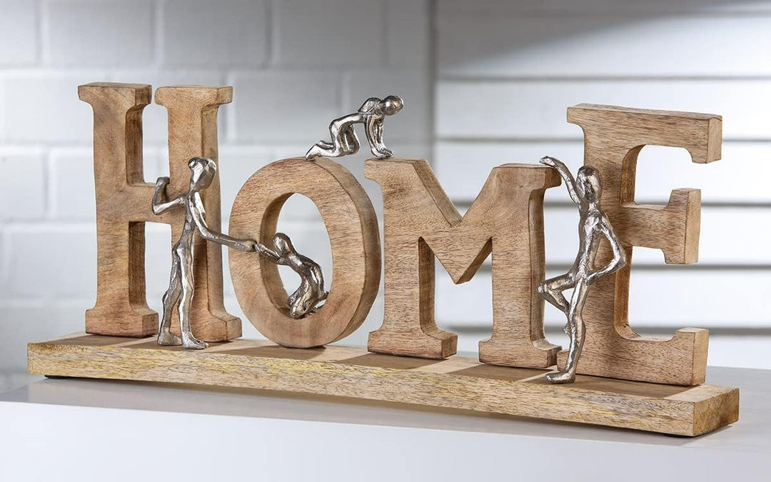 GILDE Deko Holz Buchstaben Schriftzug Home - gefertigt aus Holz Aluminium - Breite 58,5 cm Höhe 23,5