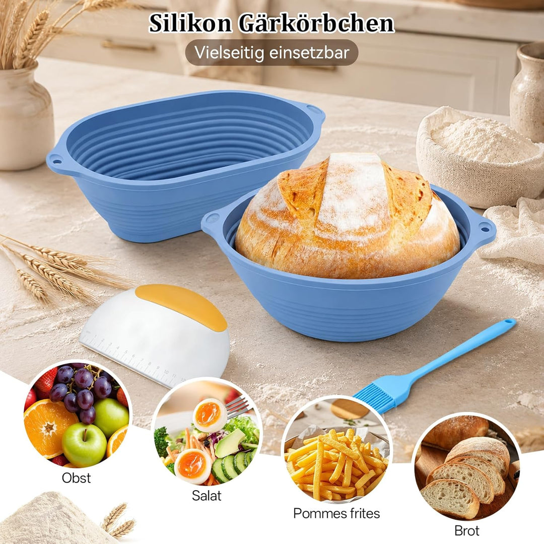 RUIZHI Brot Gärkorb Silikon, 29 cm Gärkorb Oval und 23 cm Gärkorb Brot Rund, Silikon Klappbare Gärkö