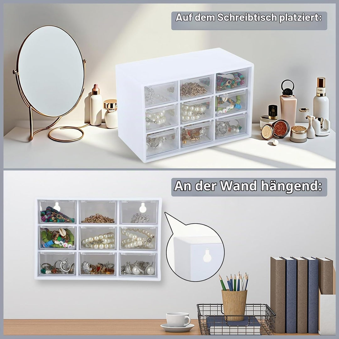 2 Stück Bastelbox Aufbewahrung mit 9 Schubladen - Mini Schubladen Organizer, 18×11.8×10 cm, zum Aufh