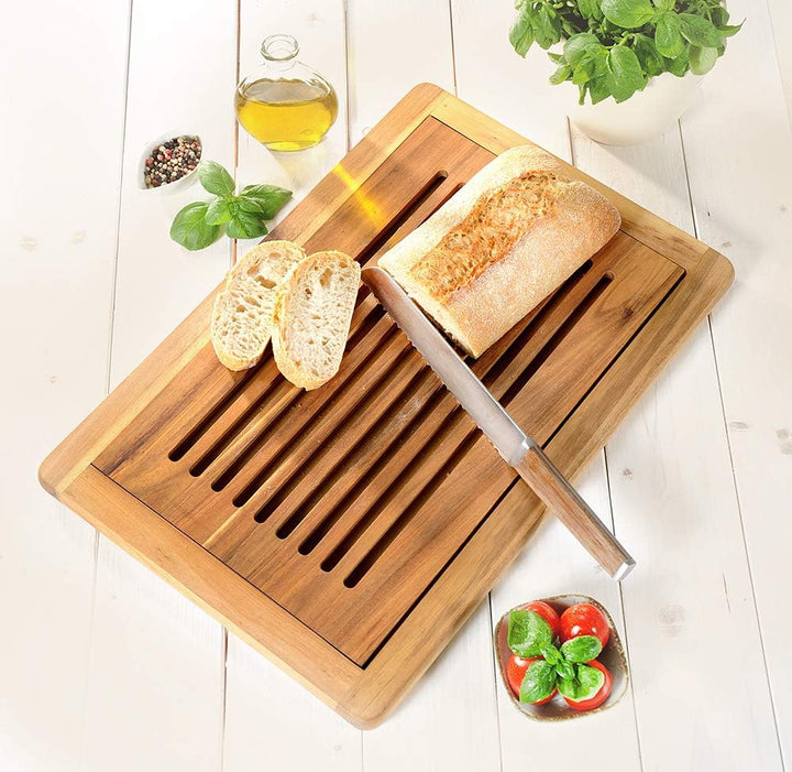 KESPER 28105 Brot-Schneidebrett mit abnehmbarem Schneiderost aus Akazienholz 47,5 x 32 x 2 cm