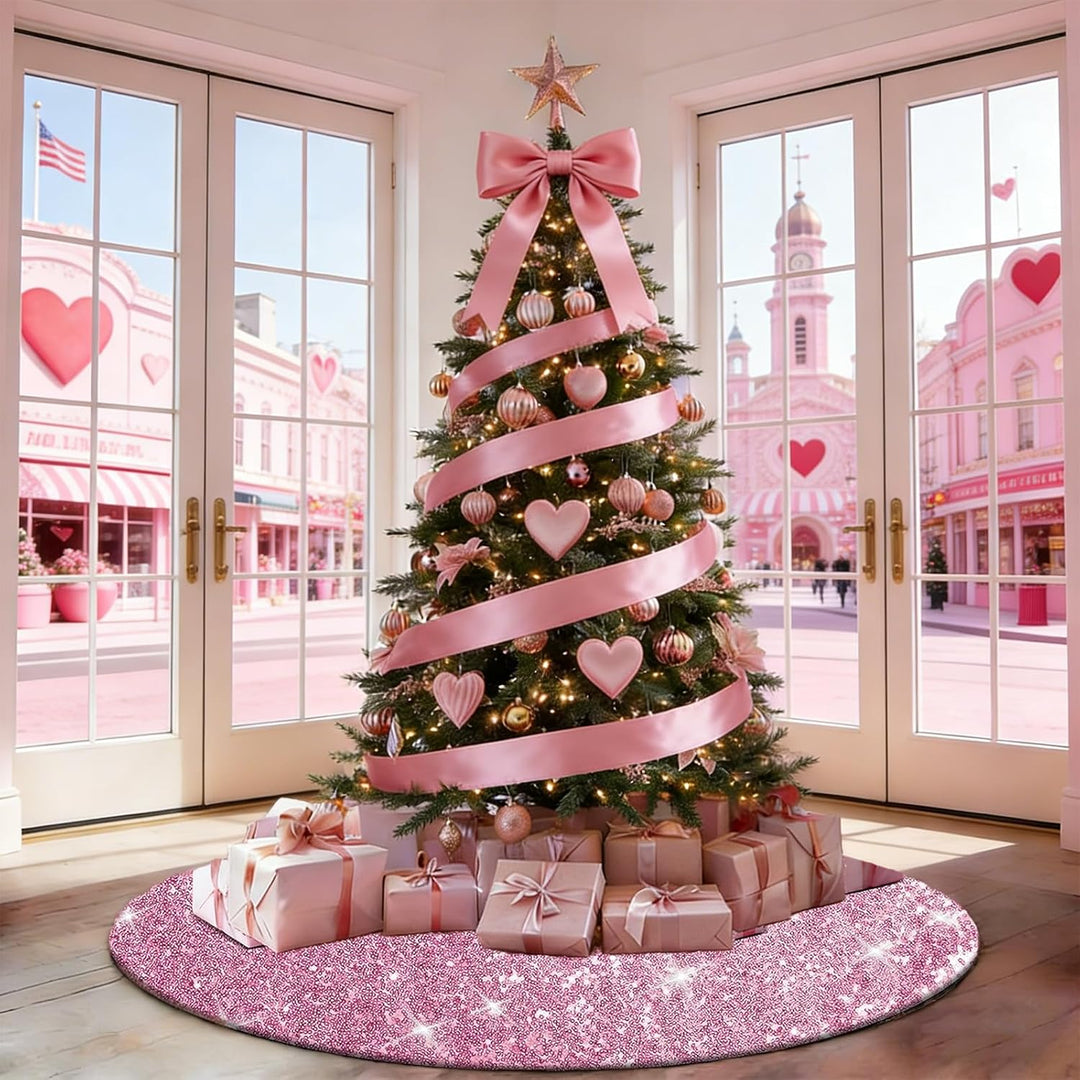 Weihnachtsbaum Decke Rosa,122 cm Pink Weihnachtsbaum Rock Rund, Tannenbaum Decke mit Doppellagigen P