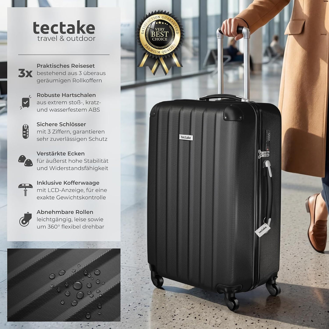 tectake® 3er Kofferset mit Kofferwaage & Kofferanhänger, Reisekoffer Set, ABS Hartschalenkoffer Set,