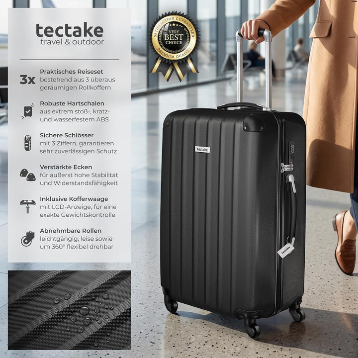tectake® 3er Kofferset mit Kofferwaage & Kofferanhänger, Reisekoffer Set, ABS Hartschalenkoffer Set,