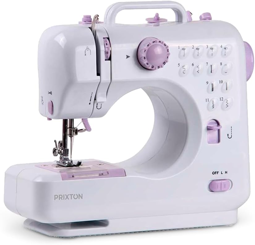 PRIXTON - P110 Tragbare Nähmaschine - Schublade für Zubehör - Integrierte Lampe - 12 Arten von Muste
