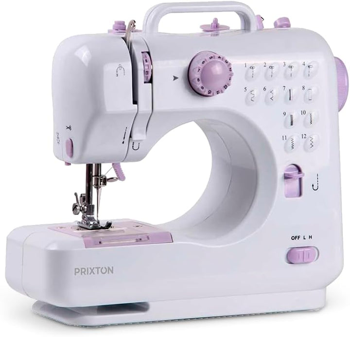 PRIXTON - P110 Tragbare Nähmaschine - Schublade für Zubehör - Integrierte Lampe - 12 Arten von Muste