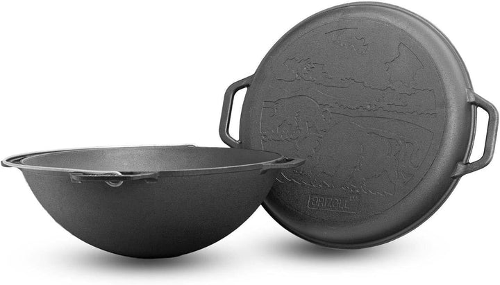 4BIG.fun 10L Kazan mit Ø36 Uchag Utschak Utschag 2mm stahl Kessel mit Deckel-Bratpfanne aus Gusseise