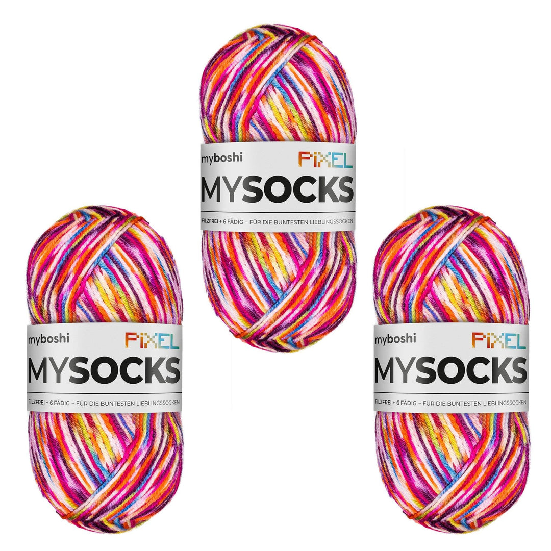 myboshi mysocks Pixel, 6-fädige Sockenwolle, strapazierfähig, Garn aus Schurwolle, filzfrei, 150g, L