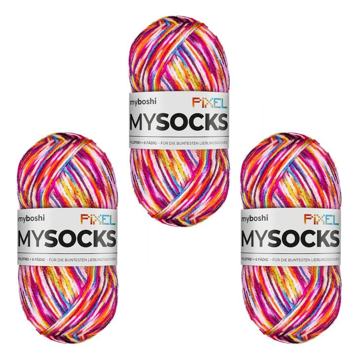 myboshi mysocks Pixel, 6-fädige Sockenwolle, strapazierfähig, Garn aus Schurwolle, filzfrei, 150g, L