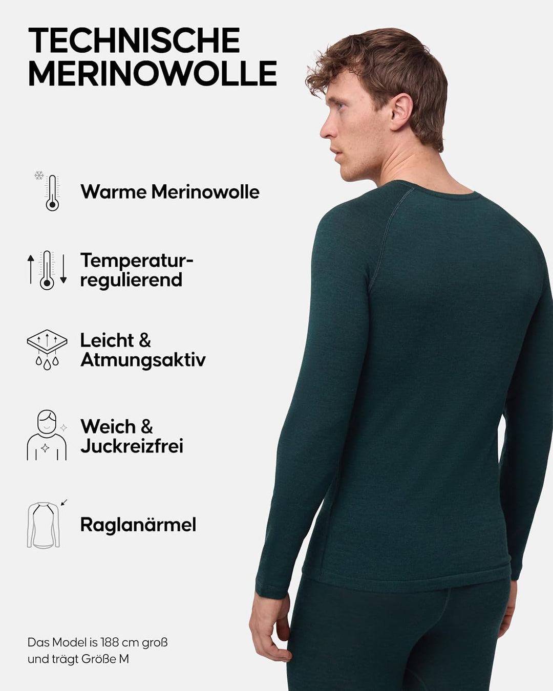 DANISH ENDURANCE Merino Langarm Shirt Herren, Premium Thermounterwäsche, Skiunterwäsche, Temperaturr