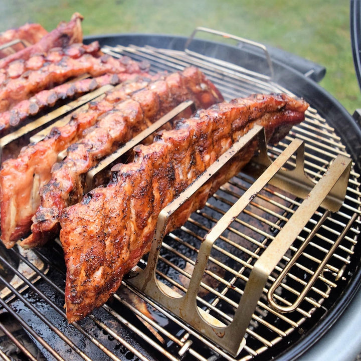 Edelstahl Rippchenhalter | RibRack - für 6 rundum knusprige Spareribs vom Grill & Backofen Rippchen-