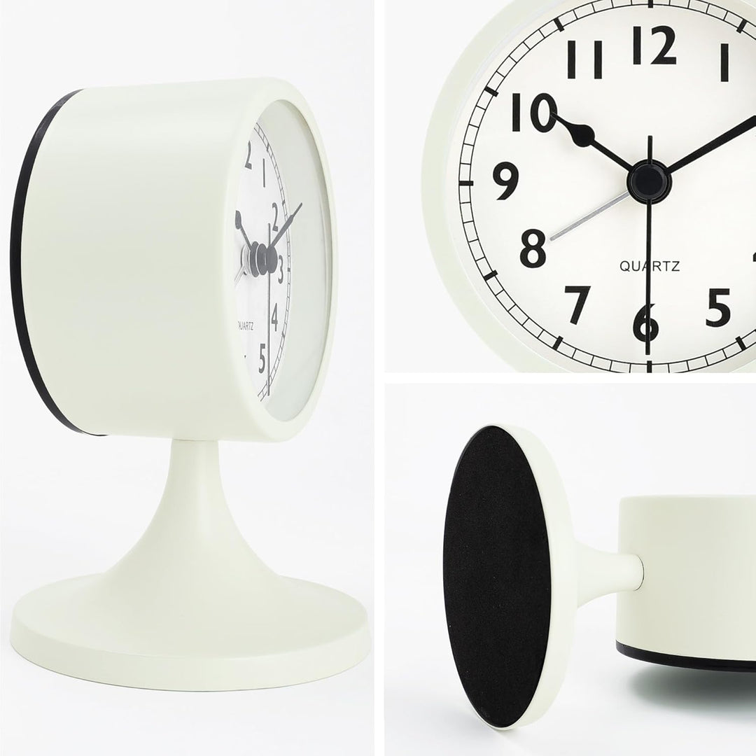 Lafocuse Metall Wecker Weiss Retro Klassisch, Wecker Lautlos Ohne Ticken mit Nachtlicht und Schlumme