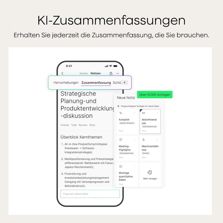 Plaud Note KI Digitales Diktiergerät mit Hülle - 64 GB Aufnahmegerät mit KI-Technologie zum Transkri