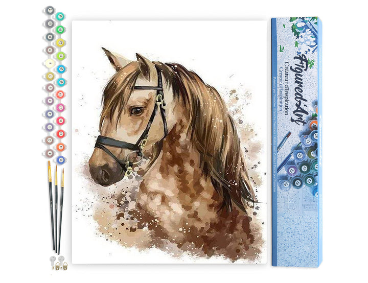 Figured'Art Malen Nach Zahlen Erwachsene Braunes Pferd - Paint by Numbers Basteln DIY Bastelset 40x5