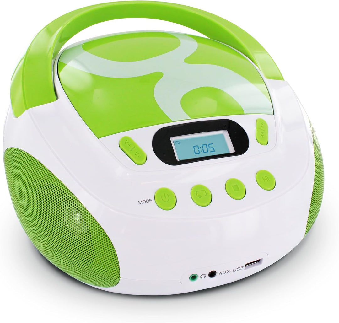Metronic Gulli Radio/Tragbarer CD-/MP3-Player für Kinder, mit USB-Port Grün / Weiss, Grün / Weiss