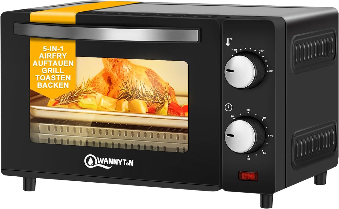 WANNYTON Minibackofen, Backofen 10 L, 650 Watt, 100-230 °C Timer 0-60 Min. inkl. Backblech Grillrost